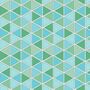 Vertical Blue and Green Triangles on Green