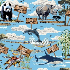 Sea Life Wildlife Wild Animal Protection Protest, Climate Change Action for a Green Earth, Dolphin, Whale, Sea Turtle, Rhinoceros, Giant Panda