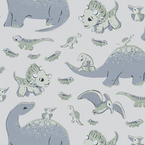 Cute Dinosaurs - SOFT SILVER - Baby Animals_pastel tones _ medium scale