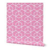Hexagon Trellis - white on pink