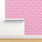 Hexagon Trellis - white on pink