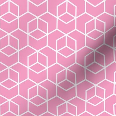 Hexagon Trellis - white on pink