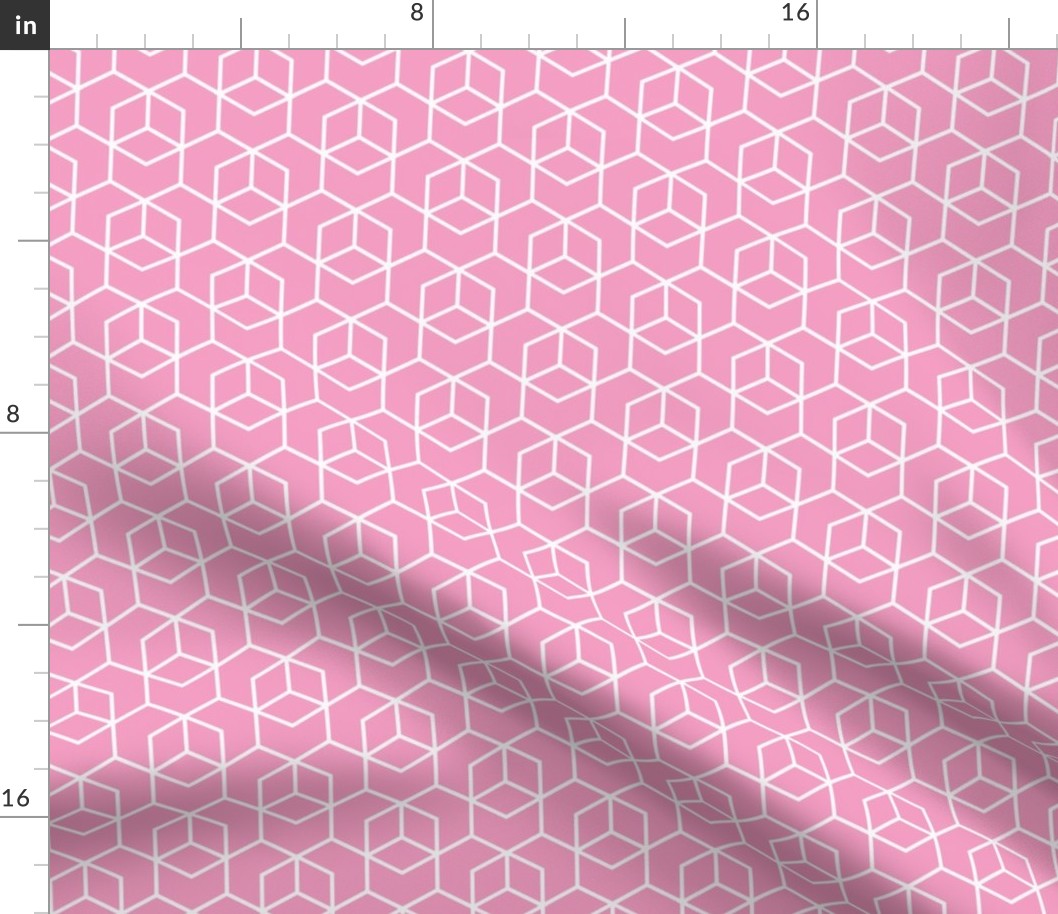 Hexagon Trellis - white on pink