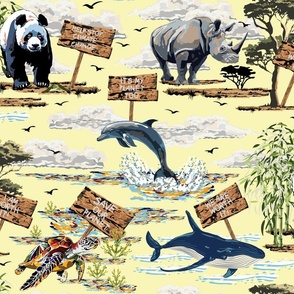 Wildlife Sea Life Wild Animal Protection Protest for a Green Earth, Dolphin, Whale, Sea Turtle, Rhinoceros, Giant Panda Climate Change Action