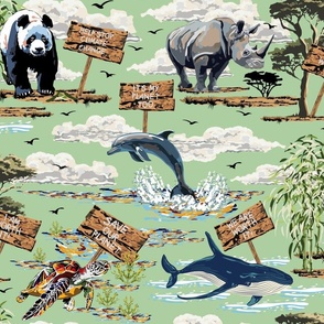 Climate Change Action for Wildlife Sea Life Wild Animal Protection Protest for a Green Earth, Dolphin, Whale, Sea Turtle, Rhinoceros, Giant Panda