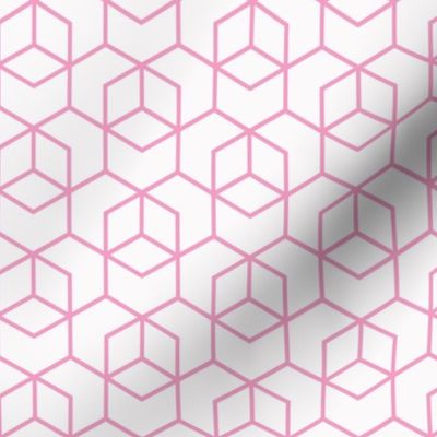 Hexagon Trellis - pink on white