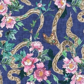 Snake and peony (blue/green) MED 