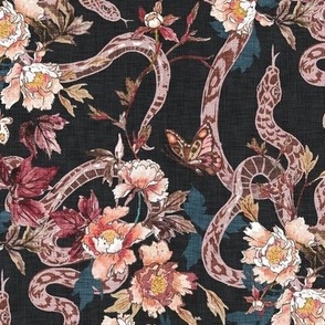 Snake and peony (black) MED 