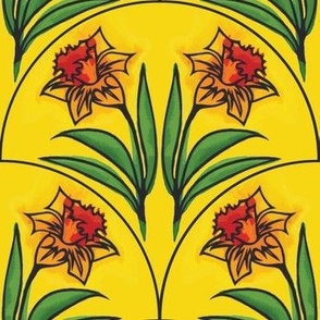 Sunny Daffodil Geometric Art Nouveau Design - Jumbo large scale