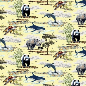 Painterly Wildlife Wild Animals and Sea Life, Dolphin, Whale, Sea Turtle, Rhinoceros, Giant Panda