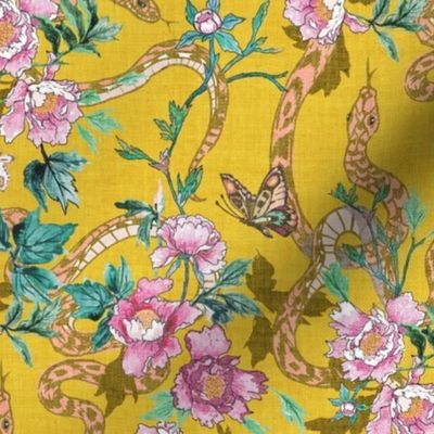 Snake and peony (gold yellow) MED 