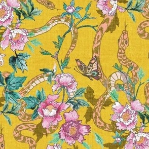 Snake and peony (gold yellow) MED 