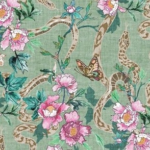 Snake and peony (jade green) MED 