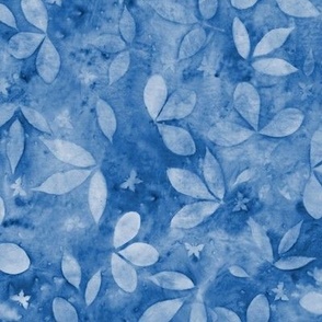 Baptisia and Wisteria Leaf Sunprints on Shades of Aegean Blue