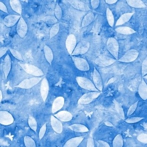 Baptisia and Wisteria Leaf Sunprints on Shades of Cornflower Blue