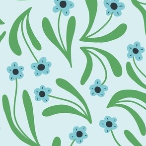 Ditsy boho blooms in green and teal - Medium scale