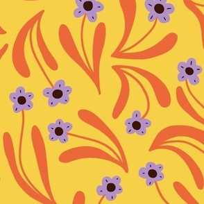 Ditsy boho blooms in yellow and lilac - Medium scale