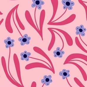 Ditsy boho blooms in pink and blue - Medium scale