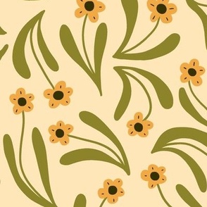 Ditsy boho blooms in beige and green - Medium scale