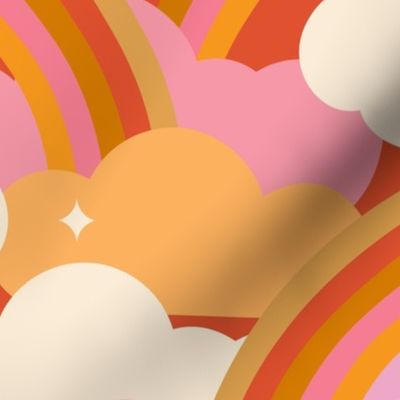 70s Retro Rainbow Clouds - Vintage Pink- Large