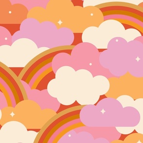 70s Retro Rainbow Clouds - Vintage Pink- Large