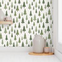 444 $ - small scale pine fir Christmas trees in a snow landscape with stars for tablecloths, xmas children’s apparel, baby’s first Christmas, patchwork quilting gift bags and kitchen linen 