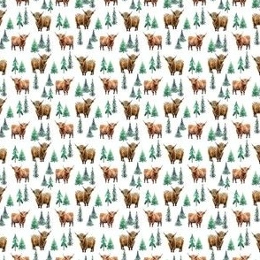 Highland Cow winter evergreen fabric -fir tree christmas 2in