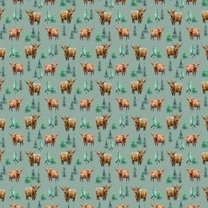 Highland Cow Winter fabric - fir tree_ evergreen winter design 2in