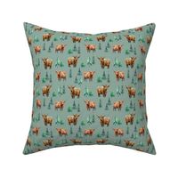 Highland Cow Winter fabric - fir tree_ evergreen winter design 6in