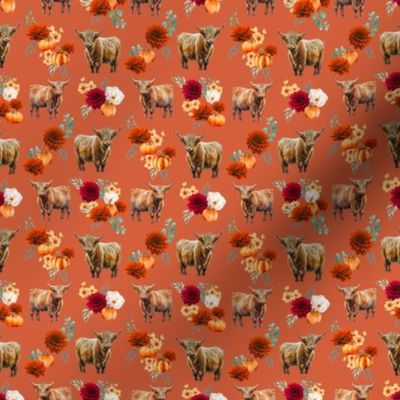 Higland Cow fabric - Pumpkin Floral autumn october 4in