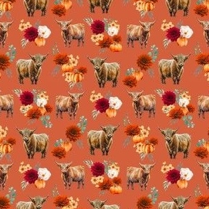 Higland Cow fabric - Pumpkin Floral autumn october 4in