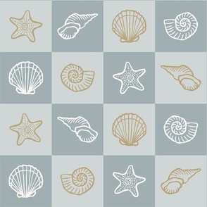 Sea shell checker board - blue and green_jumbo