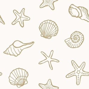 Hand drawn line work sea shells - olive green_jumbo