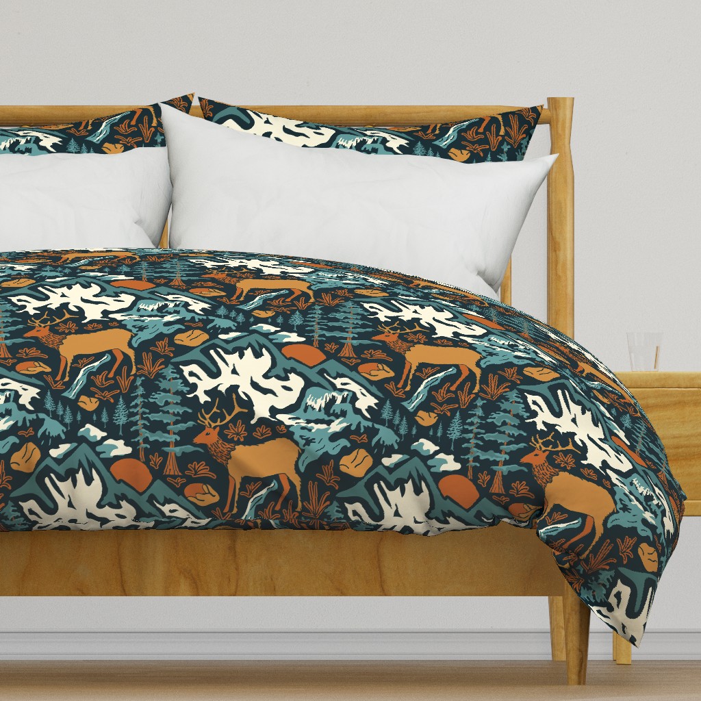 Rockies Adventure- Vintage Outdoors- Mountains- Teal- Large Scale