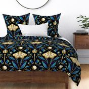 Whimsigothic Garden- Celestial Moth Belladonna Moody Floral- Blue Black Gold- Large Scale