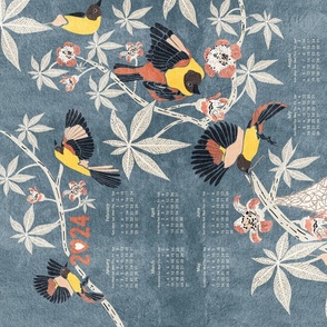 Weaving Dreams- Birds and Blooms- 2024 Wall Hanging Calendar- Slate
