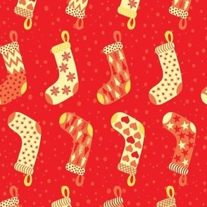 Christmas Stocking Shuffle - Modern Red Orange and Yellow with snow on Crimson Red