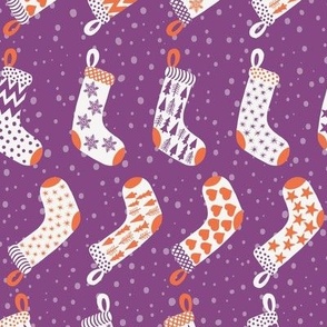 Christmas Stocking Flip - Modern Purple Orange and White in snow on Purple 