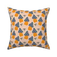 Checkered Mushies and Gazing eyes Spooky pattern_Pale Peach_small scale