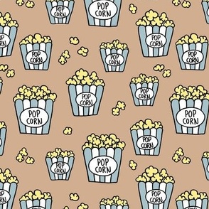 Pastel popcorn snack time pop art illustration food movie snacks design yellow vintage blue on caramel beige