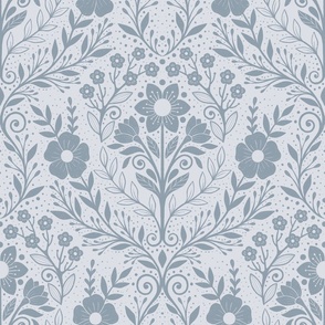 Garden of delicate flowers shades of gray - vintage - whimsical - minimalist.