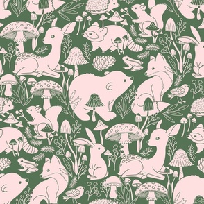 Whimsical Woodlands - pink and green 