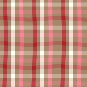 Scandinavian Woodland Groovy Check Plaid- Retro Christmas- Merry and Bright- Pink Red Tan Ivory Beige- Large Scale