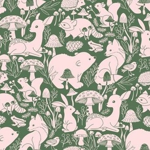Whimsical Woodlands - pink and green, small 