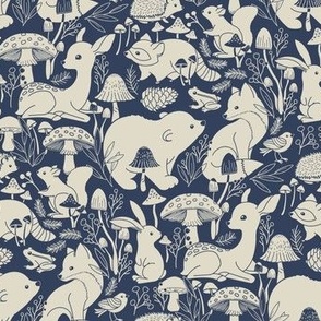 Whimsical Woodlands - neutral taupe on navy blue, small 