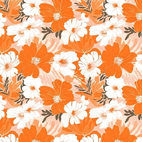 Vibrant Orange And White Floral Pattern