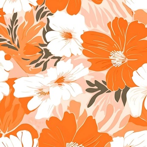 Jumbo Vibrant Orange And White Floral Pattern