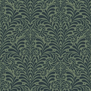 Damask Gothic Fern Rococo block print in lichen charcoal extra large 12 wallpaper scale by Pippa Shaw