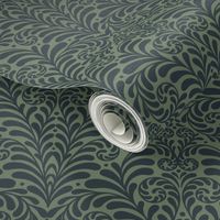 Damask Gothic Fern Rococo block print in lichen charcoal large 8 wallpaper scale by Pippa Shaw