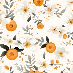 Orange & White Flowers on White 